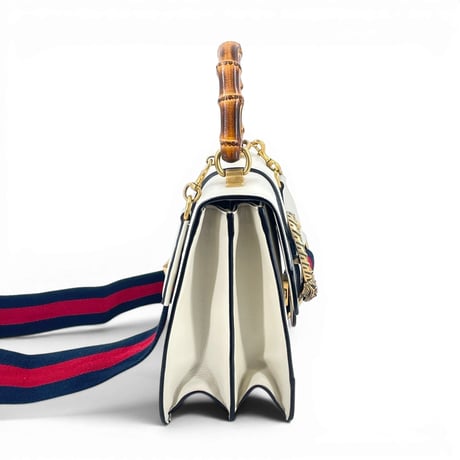 GUCCI ディオニュソス ストライプ ホワイトレザー バンブー 2WAY ハンドバッグ