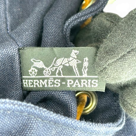 HERMES ポロションミミルPM ネイビーキャンバス 巾着 バックパック