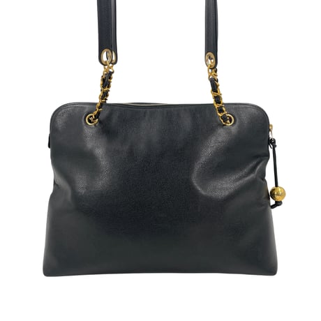 CHANEL　キャビアスキンデカココマーク　Wチェーントートバッグ