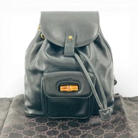 GUCCI ブラックレザー バンブー レディース バックパック