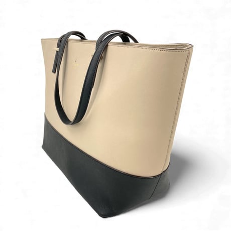 KATE SPADE New York ベージュ&ブラック レザー トートバッグ