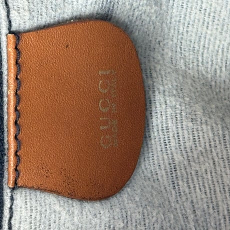 GUCCI シマレザーキャンバス ブルー 2WAY 巾着 リュック ショルダー ヴィンテージ