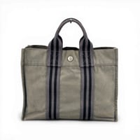 HERMES グレーキャンバス ニューフールトゥートPM ハンドバッグ