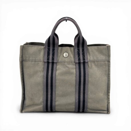 HERMES グレーキャンバス ニューフールトゥートPM ハンドバッグ