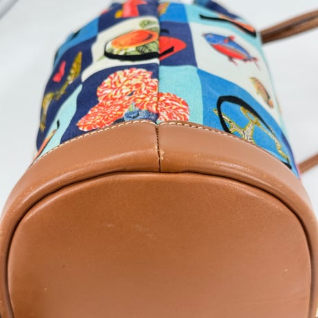 GUCCI シマレザーキャンバス ブルー 2WAY 巾着 リュック ショルダー ヴィンテージ