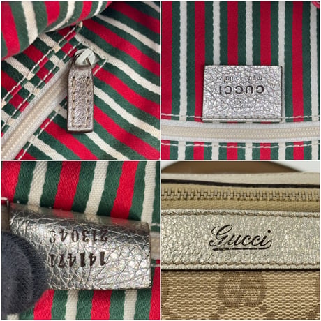 GUCCI GGキャンバス ベージュ×グレー ヴィンテージハンドバッグ 141471 213042