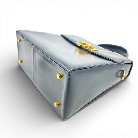 Ferragamo ガンチーニ ゴールドメッキ ネイビー レザー 2WAY ハンドバッグ