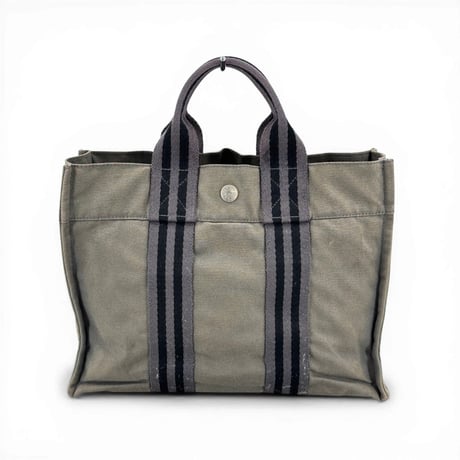 HERMES グレーキャンバス ニューフールトゥートPM ハンドバッグ