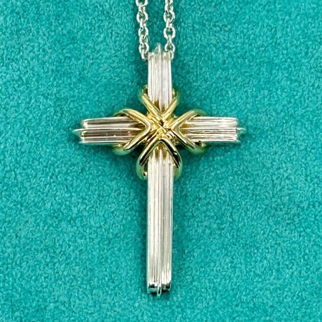 TIFFANY シルバー ネックレス 925 750 シグネチャー クロス ペンダント チェーン