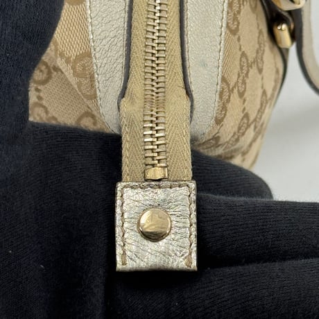 GUCCI GGキャンバス ベージュ×グレー ヴィンテージハンドバッグ 141471 213042