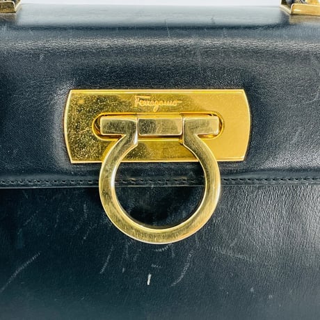 Salvatore Ferragamo ブラック レザー ガンチーニ レディース 2way ハンドバッグ