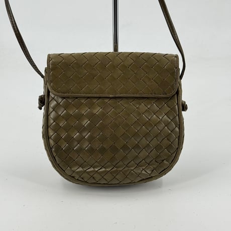 BOTTEGA VENETA イントレチャート レザー オリーブブラウン ショルダーバッグ