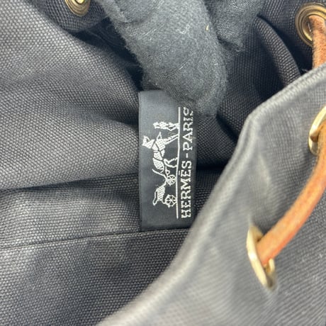 HERMES ポロションミミルPM 巾着バッグ ブラック キャンバス