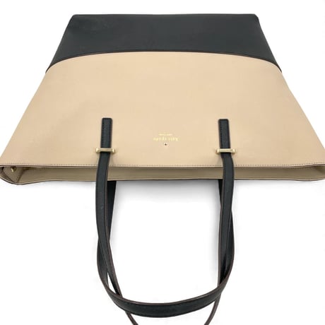 KATE SPADE New York ベージュ&ブラック レザー トートバッグ