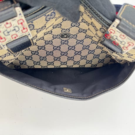 GUCCI GGキャンバス ウェビング シェリーライン トートバッグ ネイビー 131230