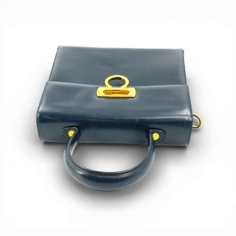 Ferragamo ガンチーニ ゴールドメッキ ネイビー レザー 2WAY ハンドバッグ