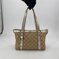 GUCCI GGキャンバス ベージュ×グレー ヴィンテージハンドバッグ 141471 213042
