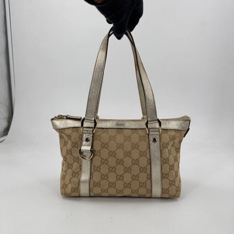 GUCCI GGキャンバス ベージュ×グレー ヴィンテージハンドバッグ 141471 213042
