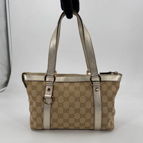 GUCCI GGキャンバス ベージュ×グレー ヴィンテージハンドバッグ 141471 213042
