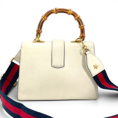 GUCCI ディオニュソス ストライプ ホワイトレザー バンブー 2WAY ハンドバッグ