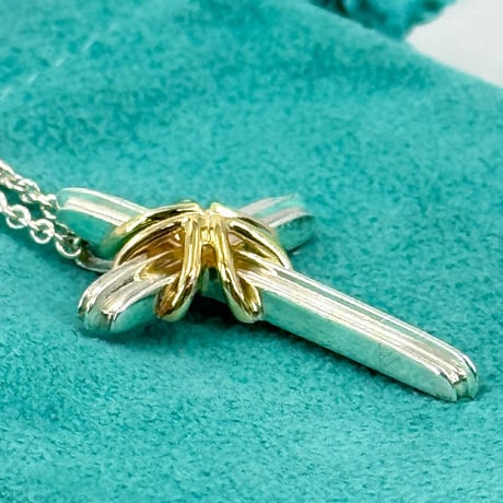 TIFFANY シルバー ネックレス 925 750 シグネチャー クロス ペンダント チェーン