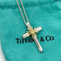 TIFFANY シルバー ネックレス 925 750 シグネチャー クロス ペンダント チェーン