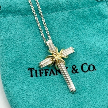 TIFFANY シルバー ネックレス 925 750 シグネチャー クロス ペンダント チェーン