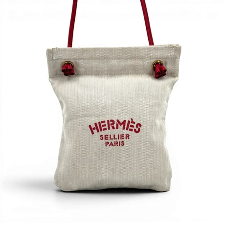 HERMES アリーヌPM セリエ トワル シェブロン キャンバス 巾着 トートバッグ レッド ヴィンテージ