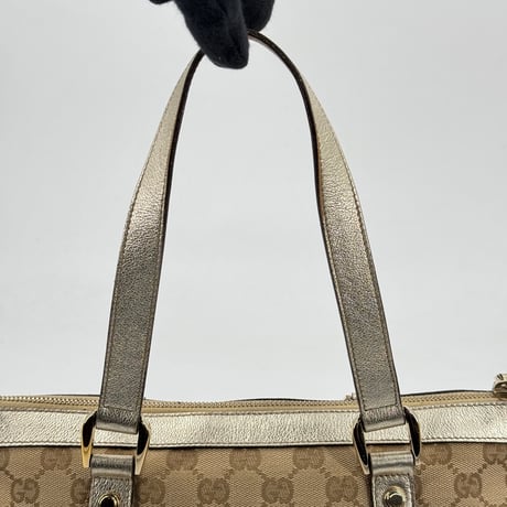 GUCCI GGキャンバス ベージュ×グレー ヴィンテージハンドバッグ 141471 213042