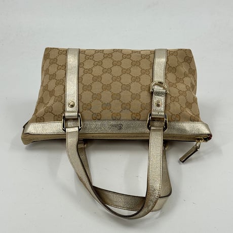 GUCCI GGキャンバス ベージュ×グレー ヴィンテージハンドバッグ 141471 213042