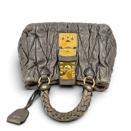 MIU MIU ギャザー ショルダーバッグ ラムスキン グレー