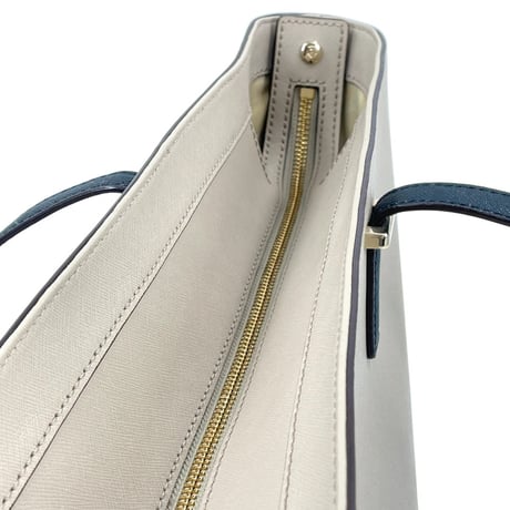 KATE SPADE New York ベージュ&ブラック レザー トートバッグ