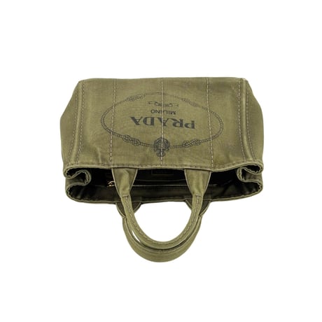 PRADA カナパ ミニキャンバス カーキグリーン トートバッグ カード付き 1BG439