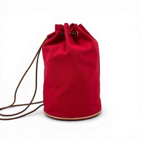 HERMES ポロションミミルPM レッド キャンバス 巾着 ショルダーバッグ