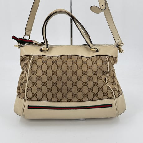 GUCCI GGキャンバス ベージュ×ホワイト シェリーライン 2WAY