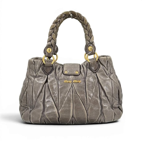MIU MIU ギャザー ショルダーバッグ ラムスキン グレー