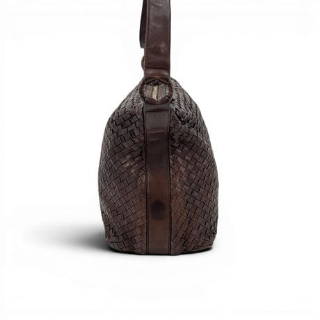 BOTTEGA VENETA イントレチャート パテントレザー ブラウン ショルダーバッグ