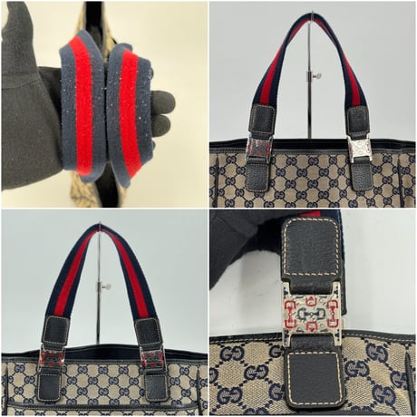 GUCCI GGキャンバス ウェビング シェリーライン トートバッグ ネイビー 131230