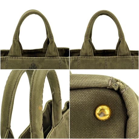PRADA カナパ ミニキャンバス カーキグリーン トートバッグ カード付き 1BG439