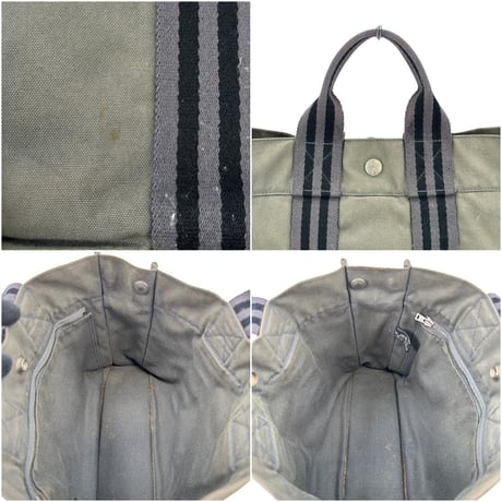 HERMES グレーキャンバス ニューフールトゥートPM ハンドバッグ
