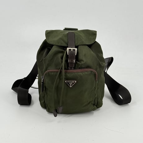 PRADA テスートナイロン ミニリュック カーキグリーン B5827F トライアングルロゴ