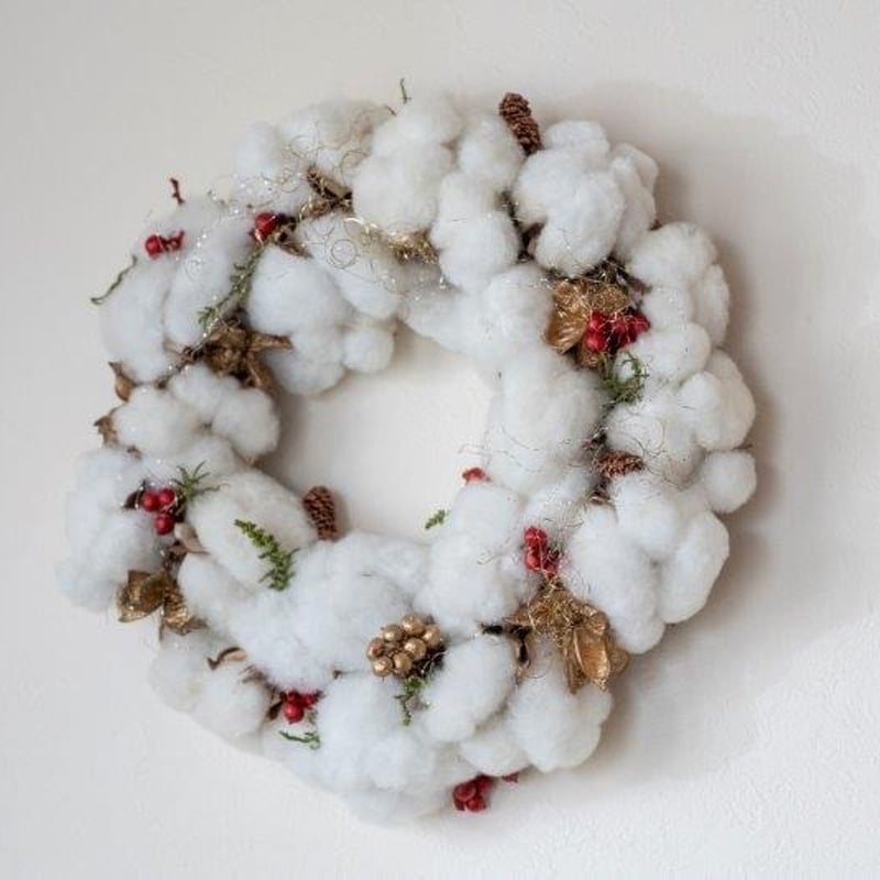 ふわもこコットンと木の実のリース | アロマとハーブの店木蓮