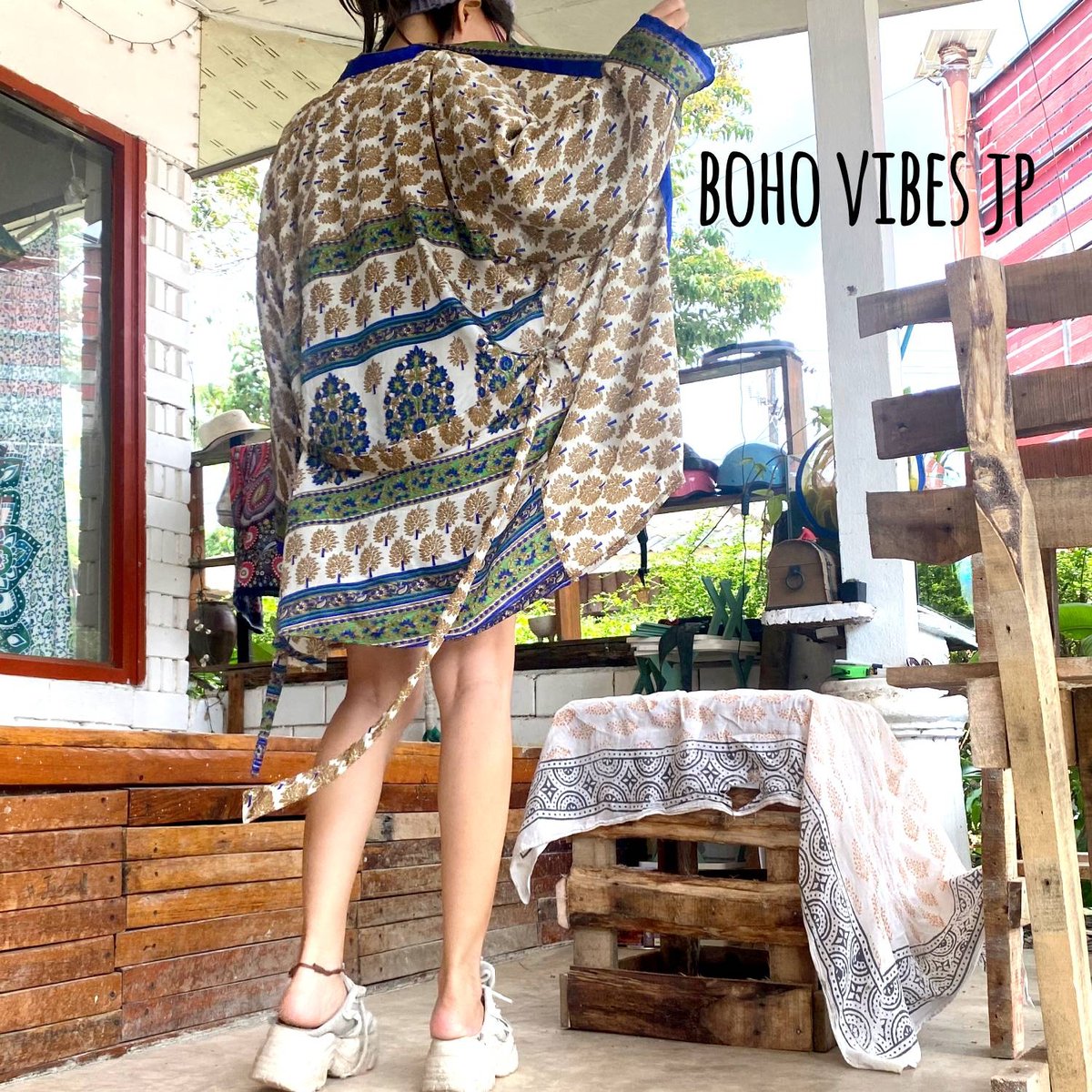 オールドサリーインドシルク 羽織り 013 | BOHO VIBES JP インドサリー生地リ...