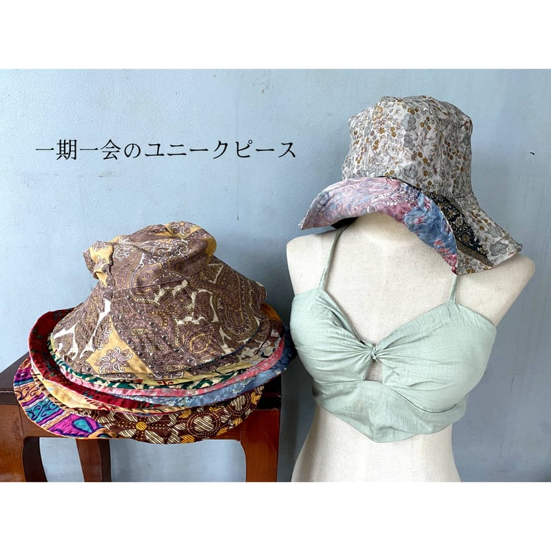帯 リメイク 帽子 1点物 ハット SER.08】インドサリー生地リメイク リバーシブル バケハ○一点もの