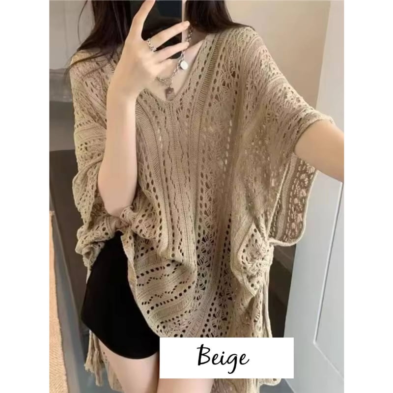 両サイドくしゅくしゅ ボヘミアンスタイル サマーニット プルオーバー