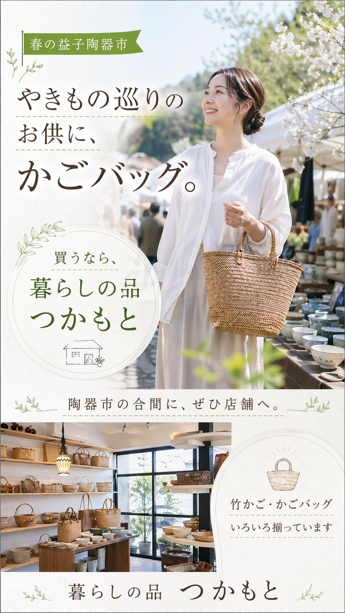 春の益子陶器市を、もう少し気持ちよく巡るために。かごバッグという
