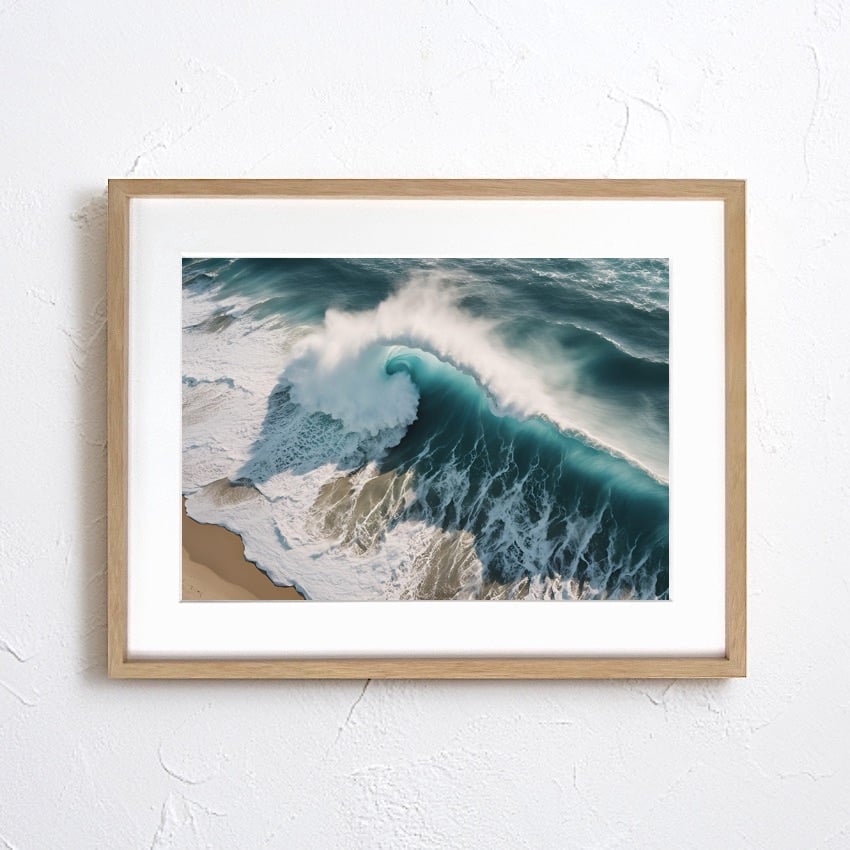 版画　横　特寸法　海　波　船　額装仕上げ品 波の旋律 ダイナミック ディープブルー 砂浜のコントラスト 海好き