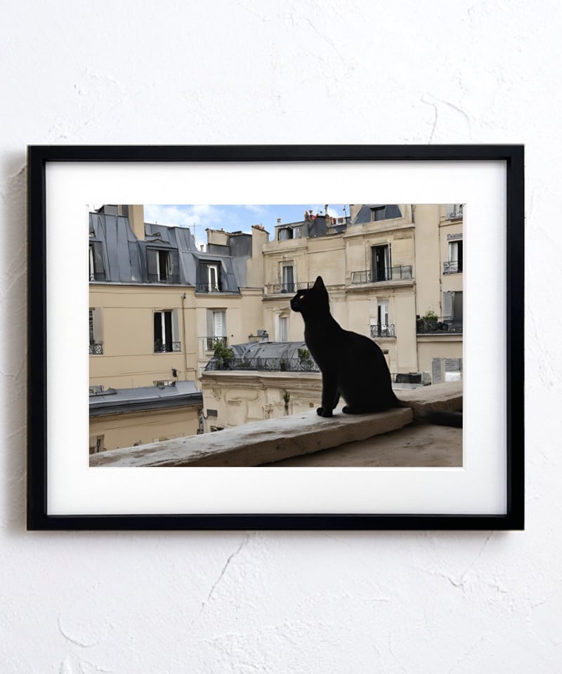 シャノワール｜パリの黒猫を描くエレガントアートポスター｜木製額縁