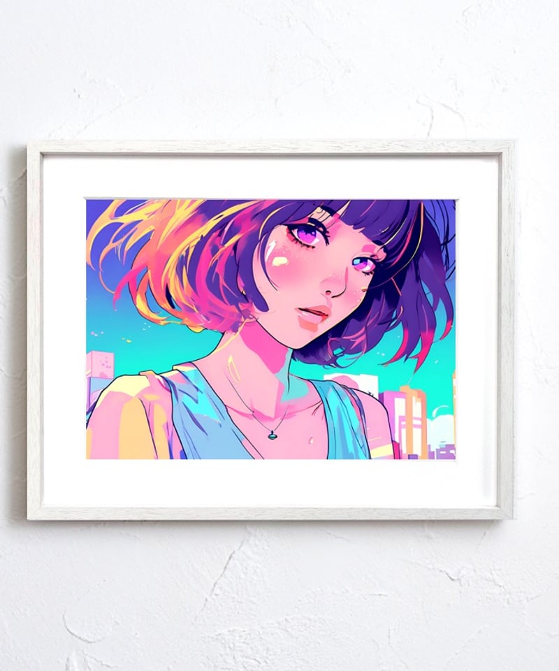 Bob Girl Ⅱ｜レトロポップなボブヘア女性アートポスター｜淡い