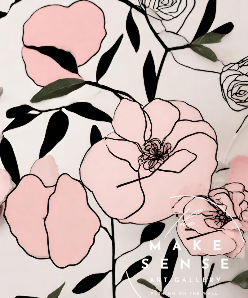 Natural｜花の線画とリアルな質感が調和する北欧モダンアートポスター